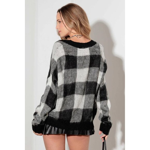 NWT Checkered Two-Pocket Knitted Cardigan Sweater 🍁 - Picture 2 of 5